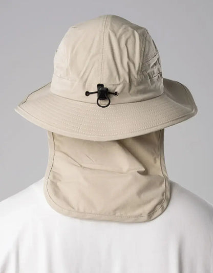 Bushbuck Quick Dry wide brim hat in beige with neck cover