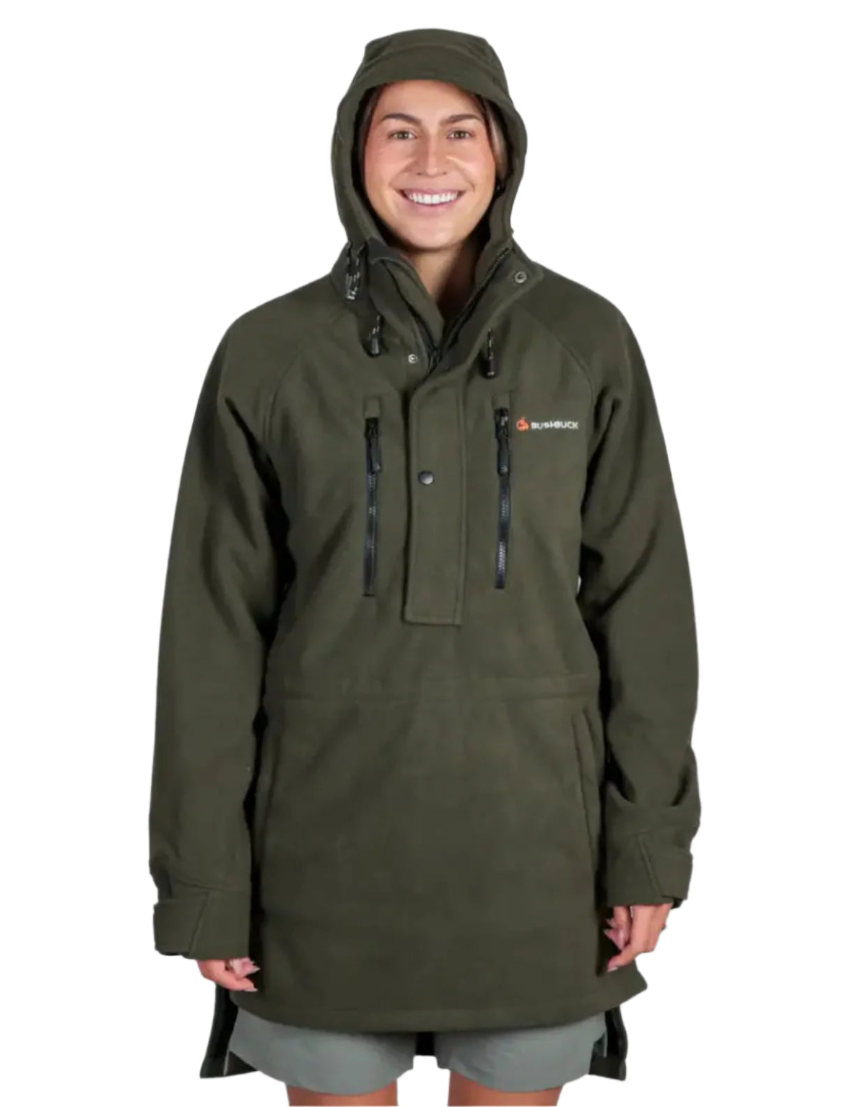 Green hooded anorak on Bushbuck Ranger Bushshirt perfect for hunting fleece country clothing