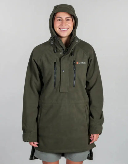Green hooded anorak on Bushbuck Ranger Bushshirt perfect for hunting fleece country clothing
