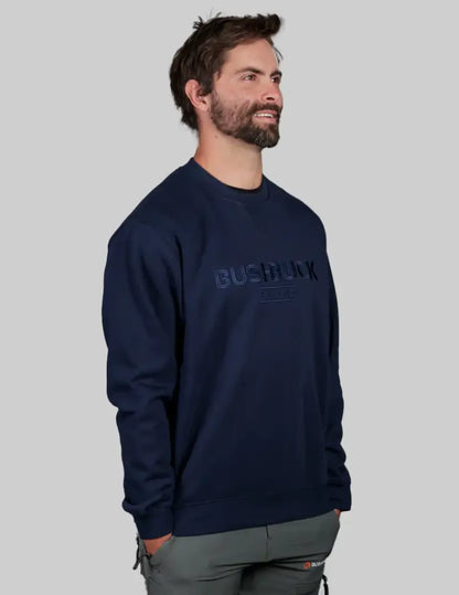 Navy blue Bushbuck Rise Crew long-sleeve sweatshirt with gusnick design