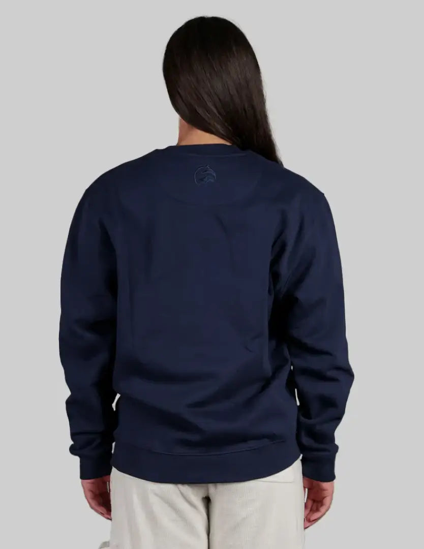 Navy blue Bushbuck Rise Crew sweatshirt with back logo