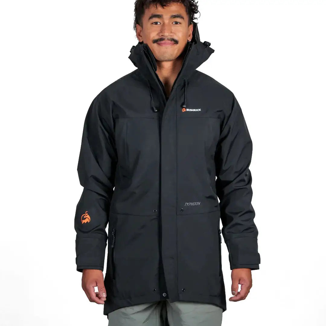 Black hooded Bushbuck Typhoon Waterproof Jacket, perfect country clothing for hunting