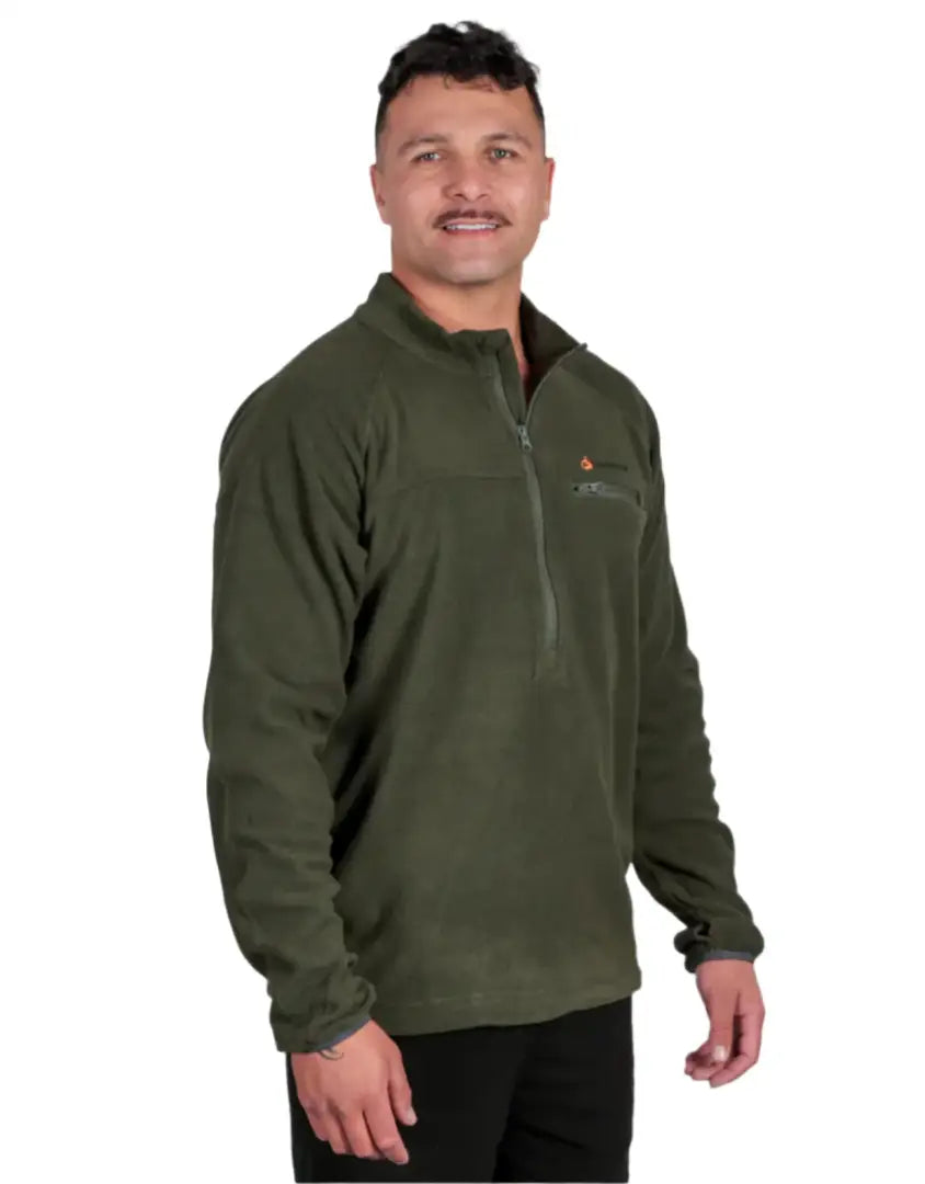 Olive green Bushbuck Vertex Half Zip Fleece, soft fleece half-zip pullover for chilly days