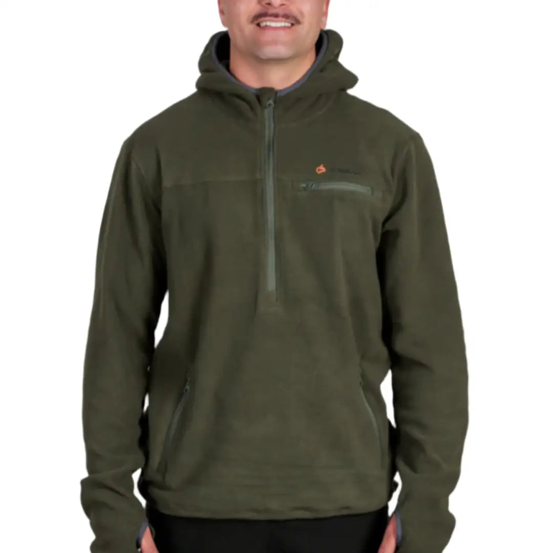 Olive green Bushbuck Vertex Fleece Hooded Half Zip Fleece for outdoor adventures