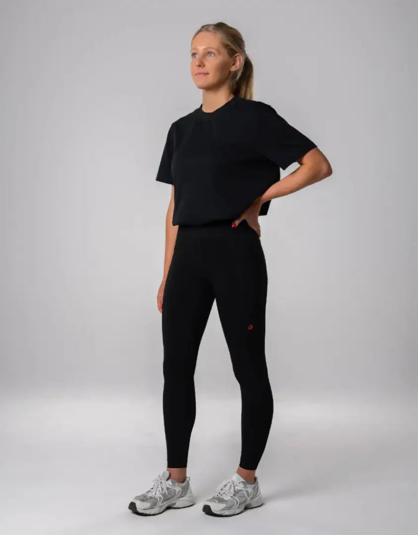 Bushbuck Womens Ascent leggings: black with red logo for hunting outdoors