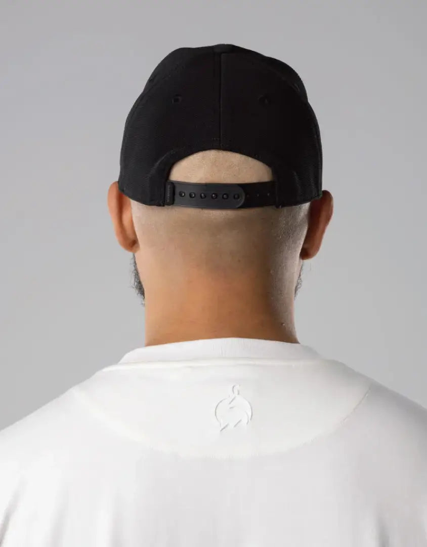 Bushbuck Workmans snapback cap, black with adjustable strap for hunting outdoors