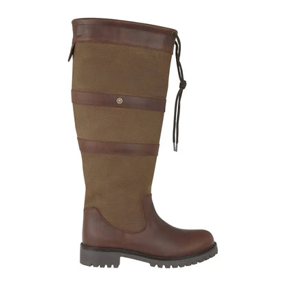 Tall brown leather and canvas riding boot, perfect waterproof wide fit country boot