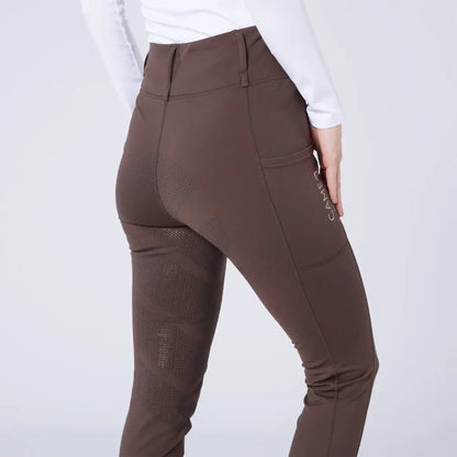 Women’s high-waisted brown riding breeches with silicone grip for hunting season tights