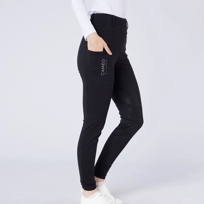 Black women’s Cameo All Season Tights with silicone grip knee patch for country hunting