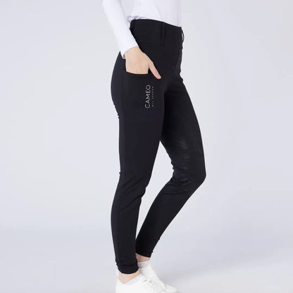 Black women’s Cameo All Season Tights with silicone grip knee patch for country hunting