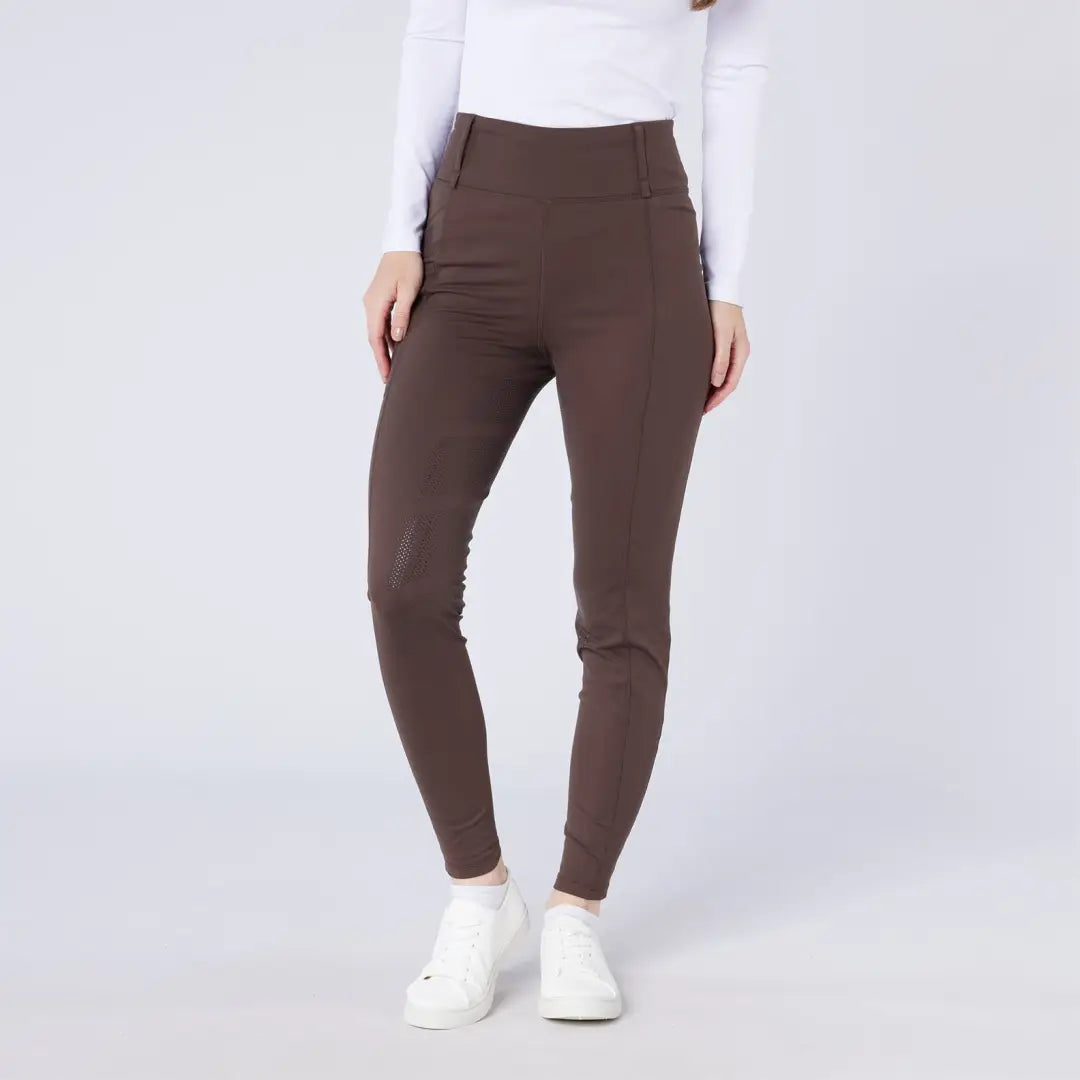 Women’s high-waisted brown season tights from Cameo All Season Tights for country clothing and hunting