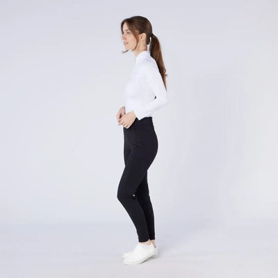 Women’s white long-sleeved turtleneck and black season tights for country clothing and hunting