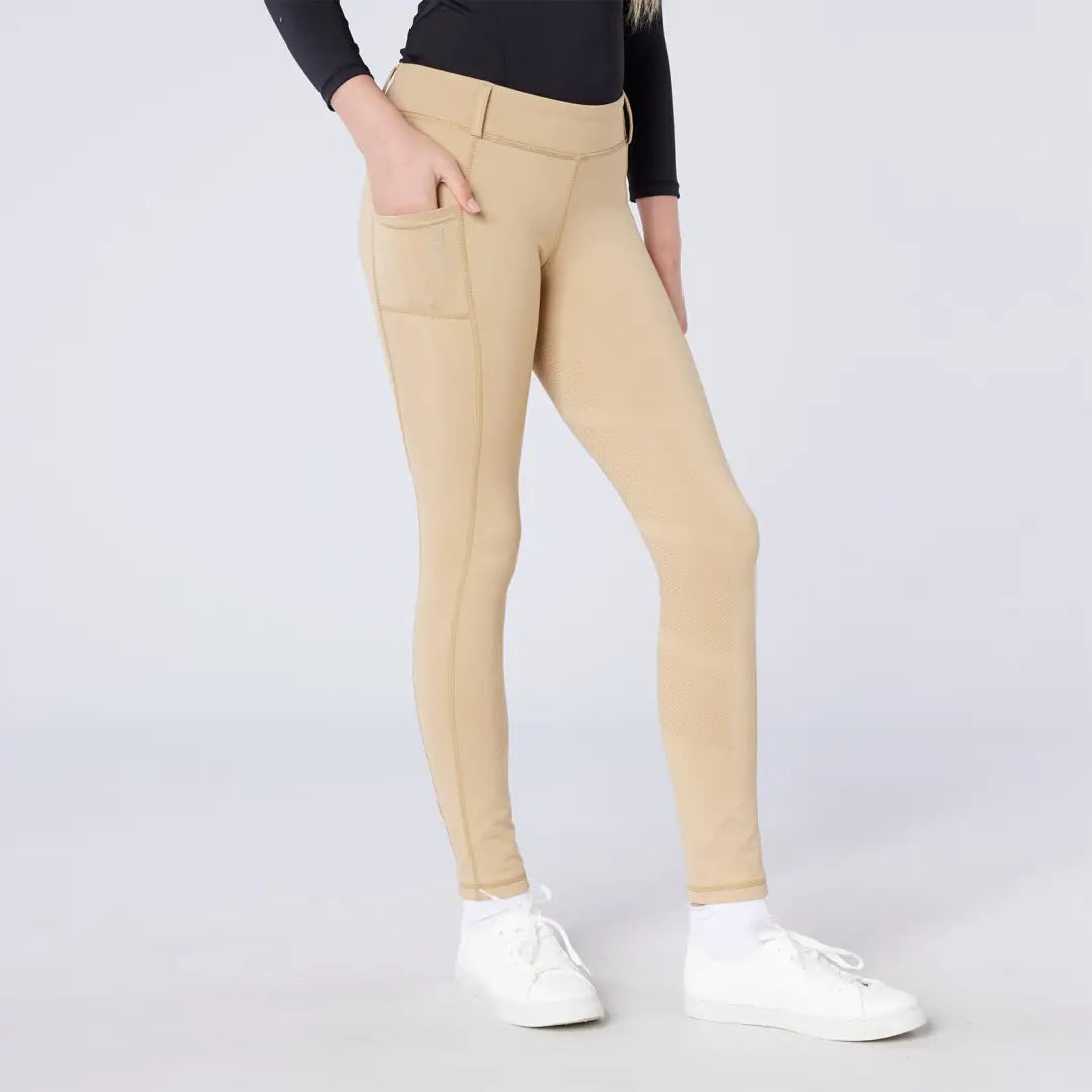 Tan equestrian riding pants with side pockets from Cameo Junior All Season Tights for country riding