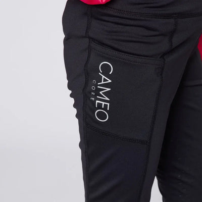 Black athletic leggings with pocket from Cameo Junior Core Tights, great for country clothing and outdoors activities