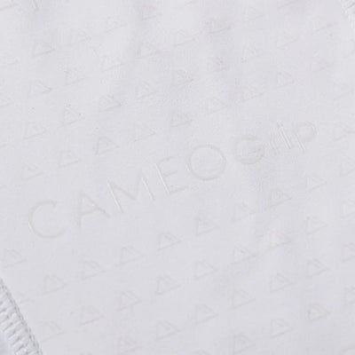 White fabric with subtle embossed text from Cameo Junior ThermoDry Riding Tight for country clothing outdoors