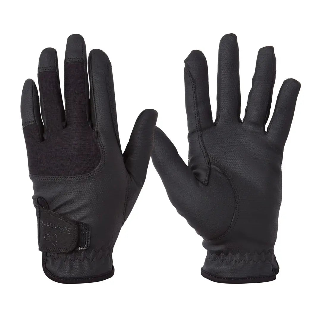 Black Cameo Technical Riding Glove with grip pads and wrist straps for riding comfort