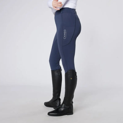 Navy blue Cameo ThermoDry riding tights with black tall boots perfect for country clothing outdoors
