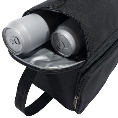 Black insulated lunch bag with two cans for outdoors and country clothing adventures
