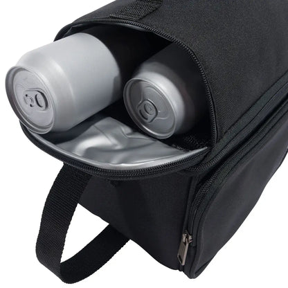 Black insulated lunch bag with two cans for outdoors and country clothing adventures