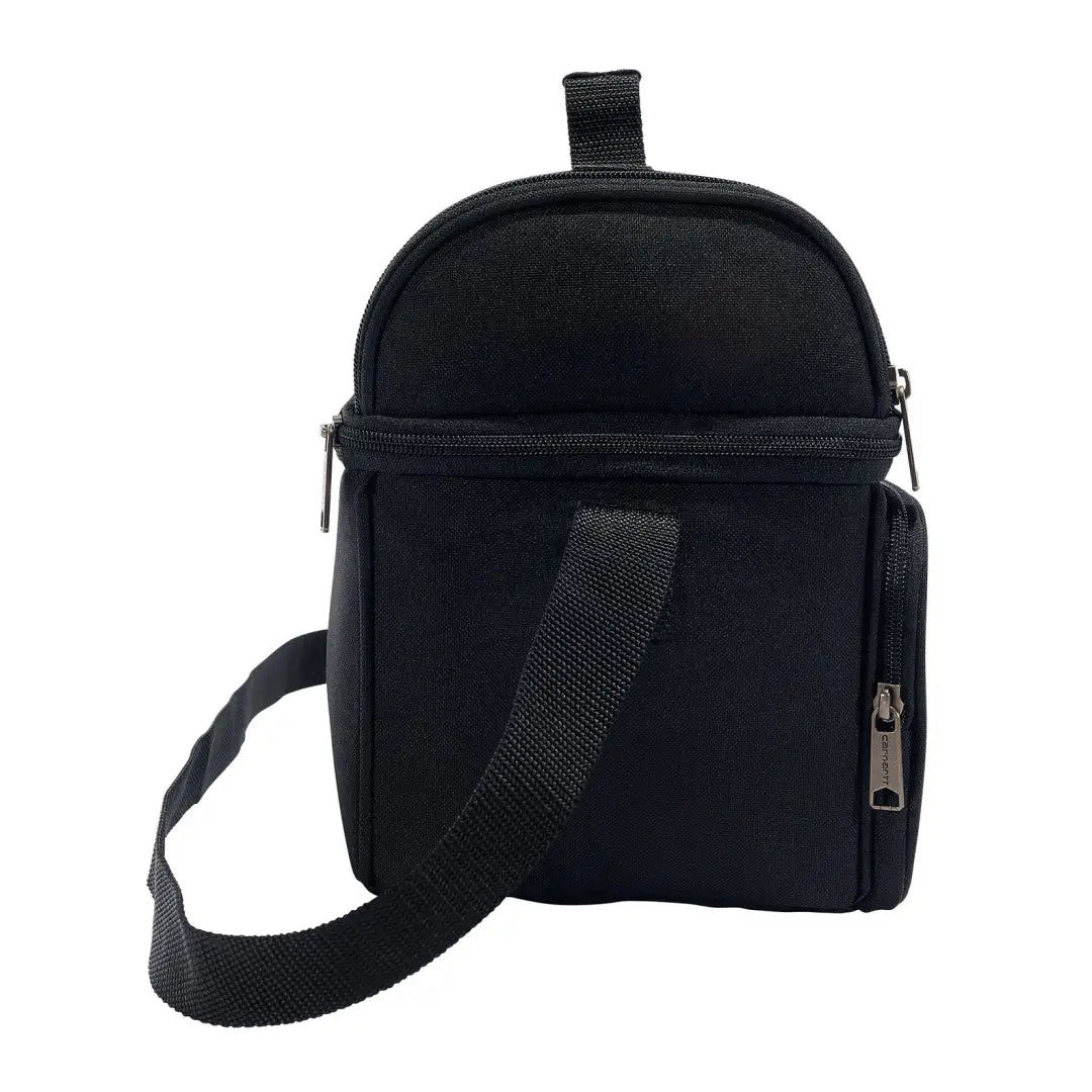 Black insulated lunch bag from Carhartt for outdoors, country clothing, and hunting trips