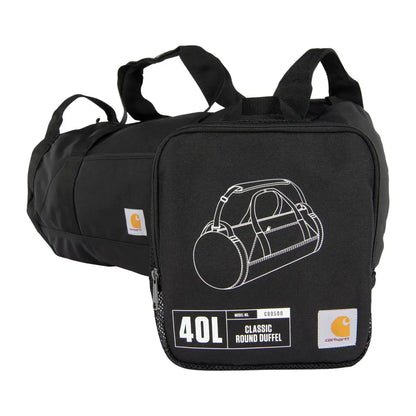 Black Carhartt 40L Classic round duffel bag with handle