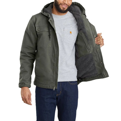 Olive green Carhartt Bartlett relaxed fit jacket with gray fleece lining