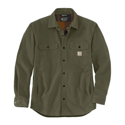 Olive green Carhartt canvas fleece lined shirt jacket for men called Carhartt Canvas Fleece