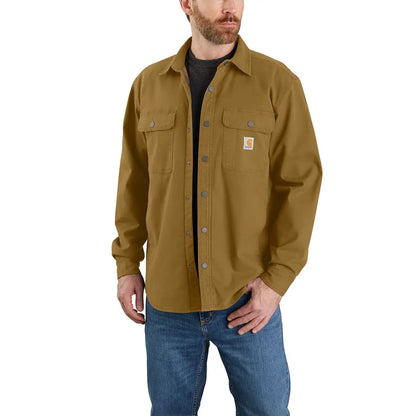 Brown Carhartt canvas fleece lined shirt jacket for durable, cozy wear
