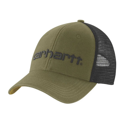 Olive green Carhartt trucker hat perfect for country clothing, hunting, outdoors activities