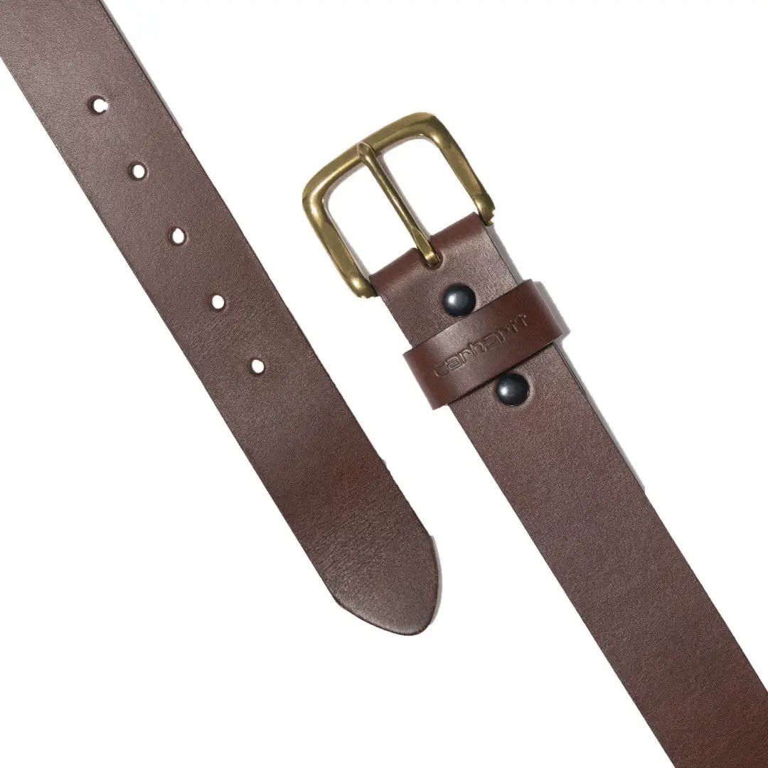 Carhartt classic leather buckle belt in brown with brass buckle and rivets