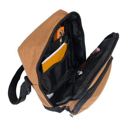 Carhartt crossbody zip bag in brown canvas with black accents
