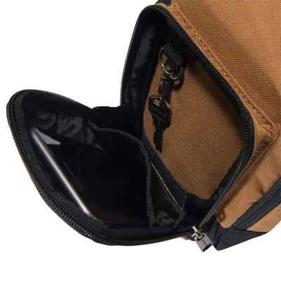 Carhartt crossbody zip bag in brown canvas with black zipper