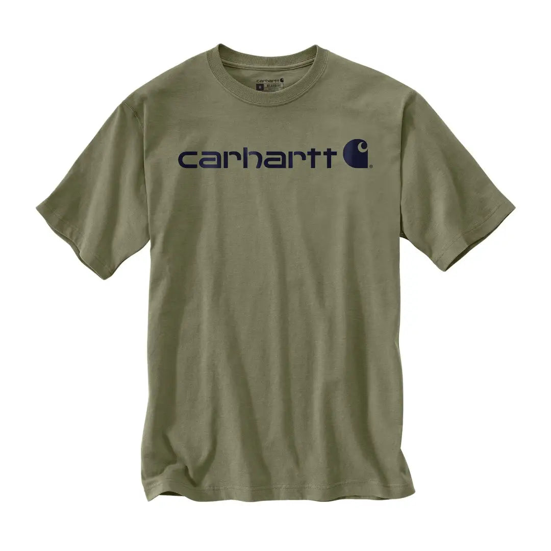 Olive green Carhartt Dearborn t-shirt with navy logo for outdoors hunting