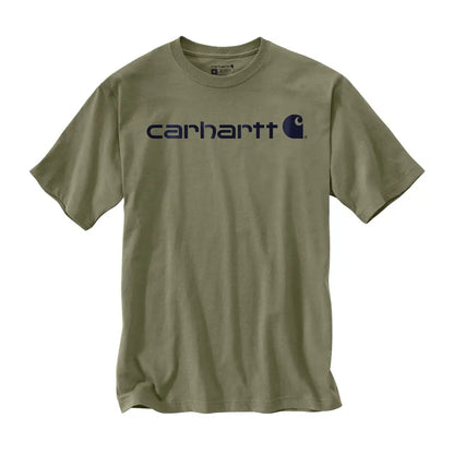 Olive green Carhartt Dearborn t-shirt with navy logo for outdoors hunting