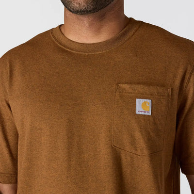 Carhartt Dearborn relaxed pocket t-shirt with yellow logo, ideal for outdoors
