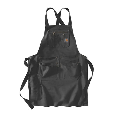 Black canvas apron with pockets from Carhartt Firm Duck, perfect for country clothing and outdoor chores