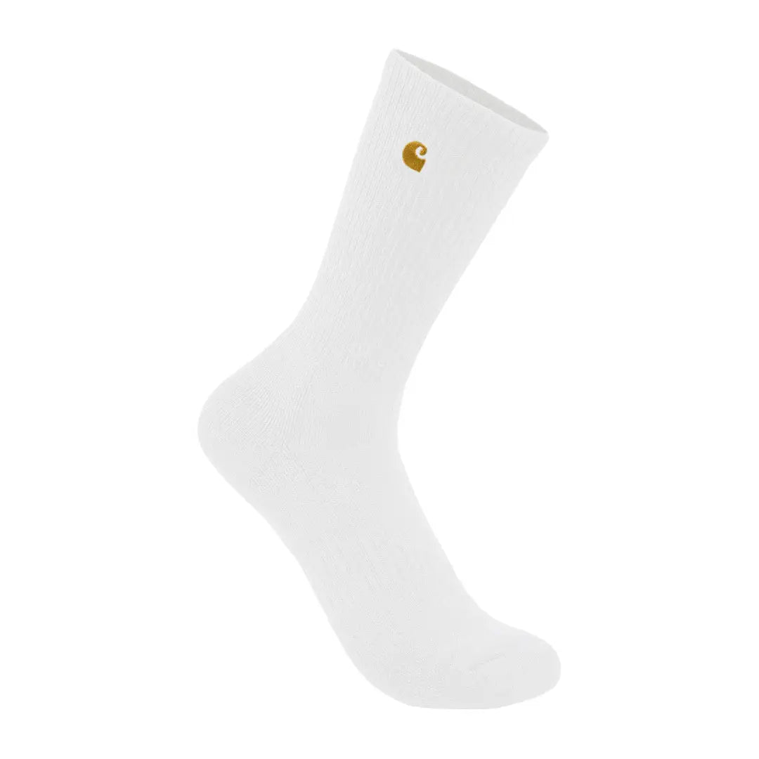 White crew socks with logo from Carhartt Force Midweight Crew Socks 2 Pack, perfect for hunting country clothing