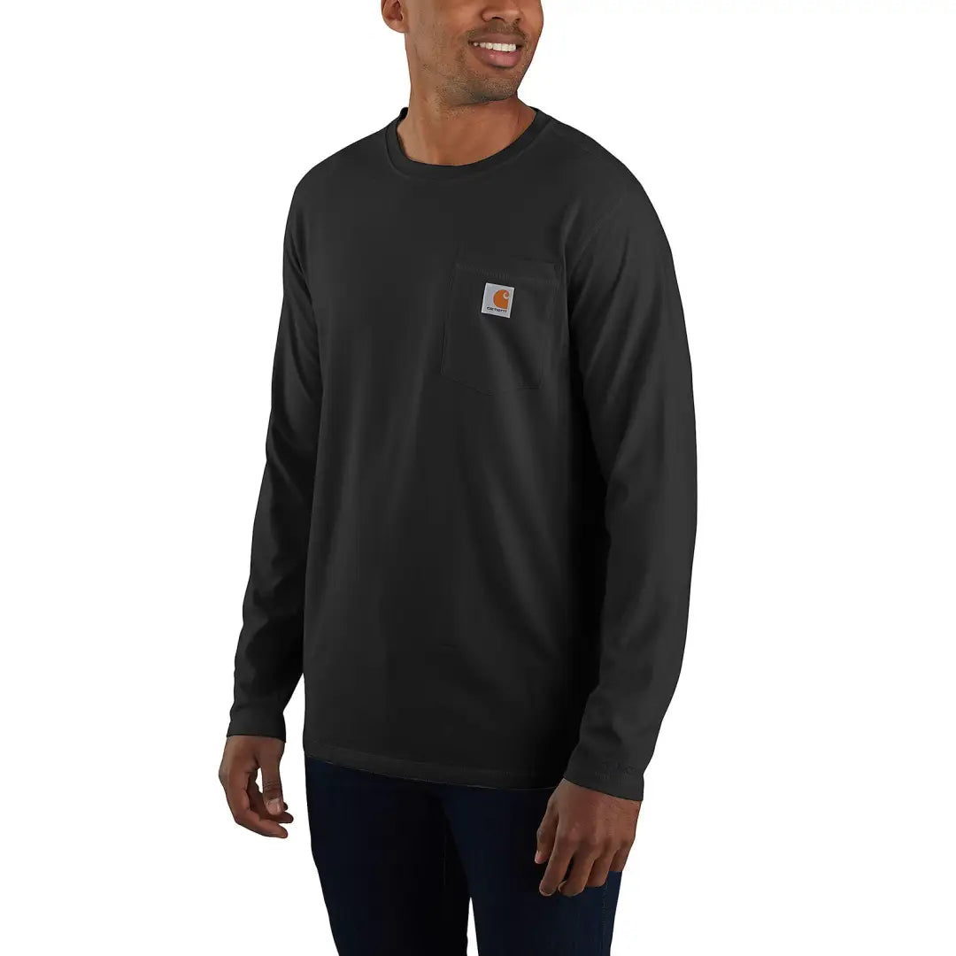 Black Carhartt Force Relaxed Long Sleeve Pocket T-Shirt for casual wear
