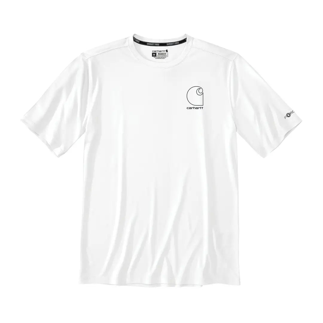 White Carhartt Force Sun Defender t-shirt with black minimalist logo