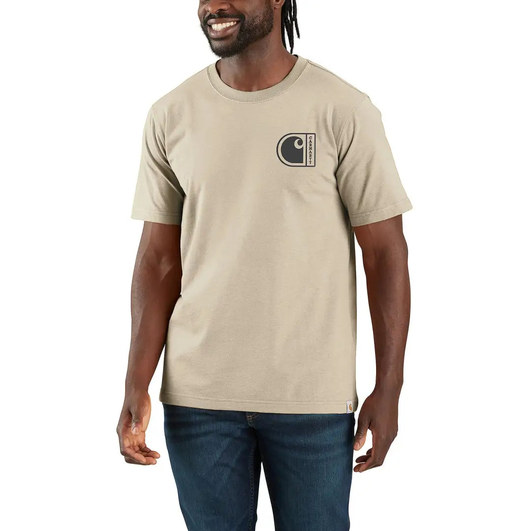 Beige Carhartt Graphic Short Sleeve T-Shirt perfect for country clothing and outdoors vibe