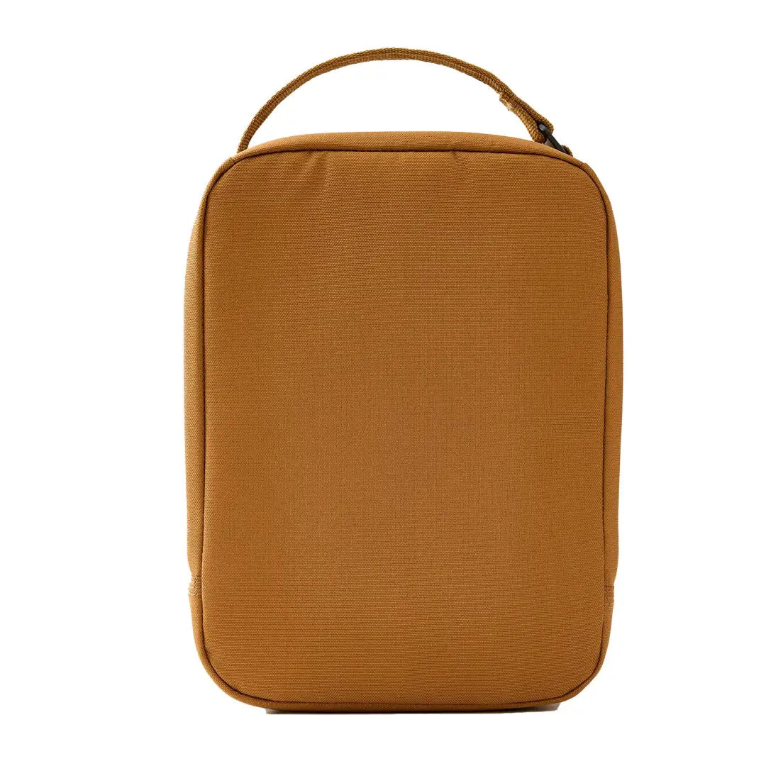 Carhartt insulated lunch cooler in brown leather with handle and zipper