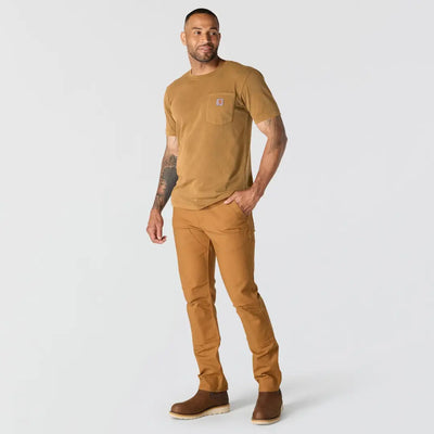 Tan Carhartt t-shirt with logo patch, ideal for outdoors hunting gear