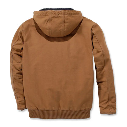 Brown hooded loose fit jacket from Carhartt for country clothing and hunting trips