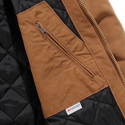 Brown jacket interior with zippered pocket, perfect for loose fit country clothing and hunting