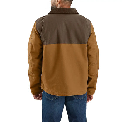Brown and tan Carhartt Montana Rugged Flex relaxed fit duck insulated jacket for country clothing hunting