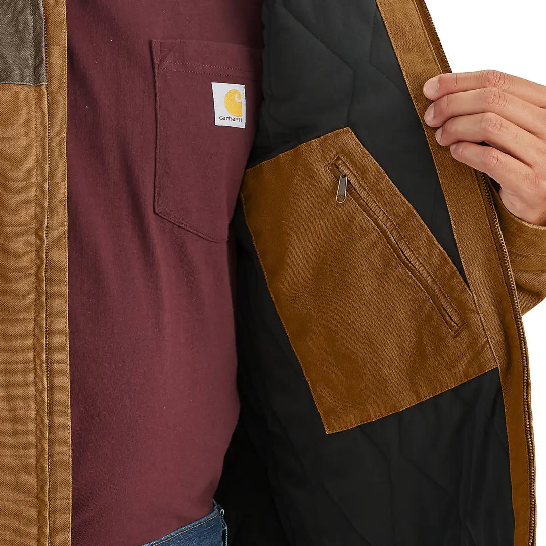 Brown jacket with pockets, relaxed fit duck insulated country clothing for hunting
