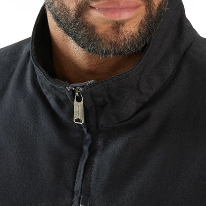 Black collared jacket with zipper from Carhartt Montana Rugged Flex relaxed fit duck vest for country clothing and hunting