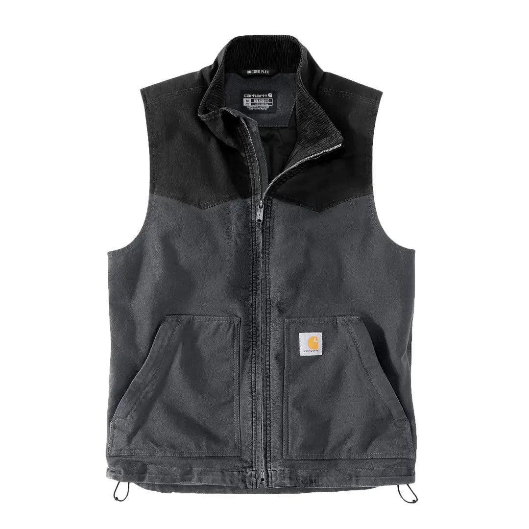 Gray and black Carhartt Montana Rugged Flex Relaxed Fit Duck Vest for country hunting clothes