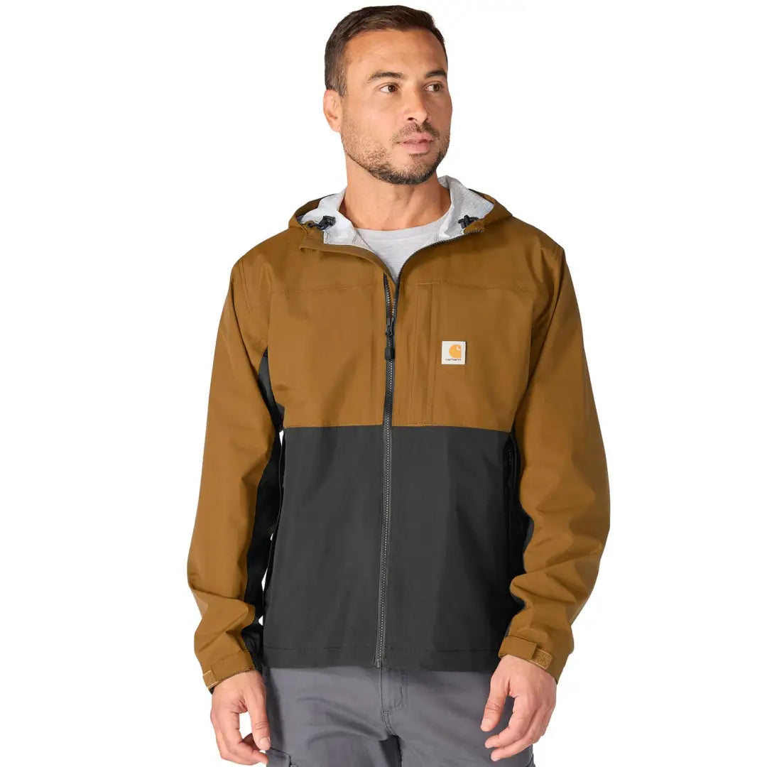Carhartt Monterey hooded jacket in tan-black two-tone for country hunting outdoors
