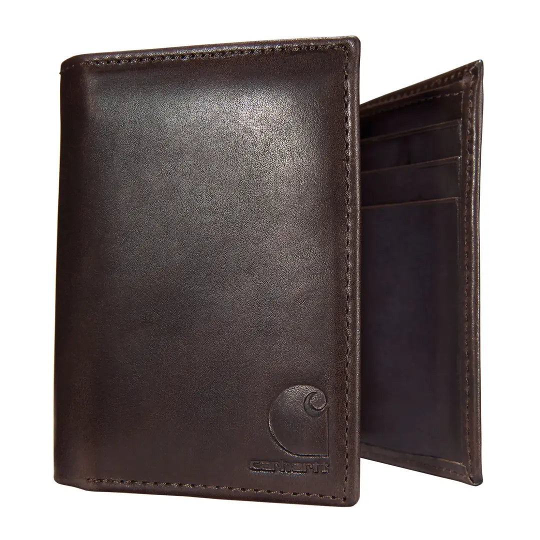 Brown leather wallet from Carhartt Oil Trifold, perfect for country clothing and outdoors adventures